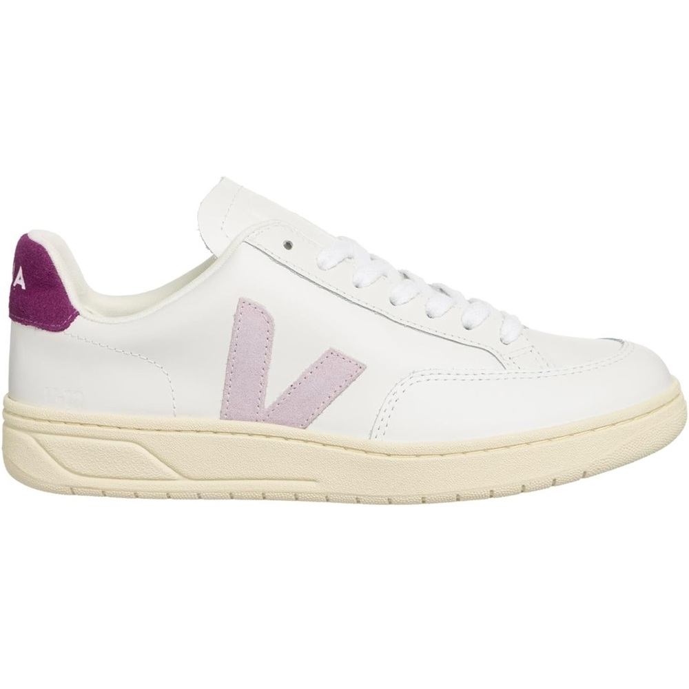 Veja V-12 White and Purple Sneakers with Classic Court Style